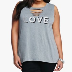 Torrid Slashed "love" glitter muscle tank, size 18